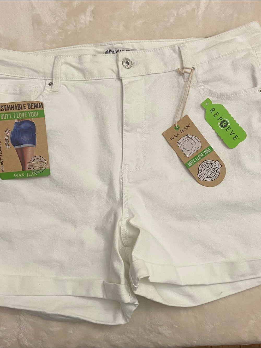 Wax Jean White Women's Denim Shorts with Cuffed Hem